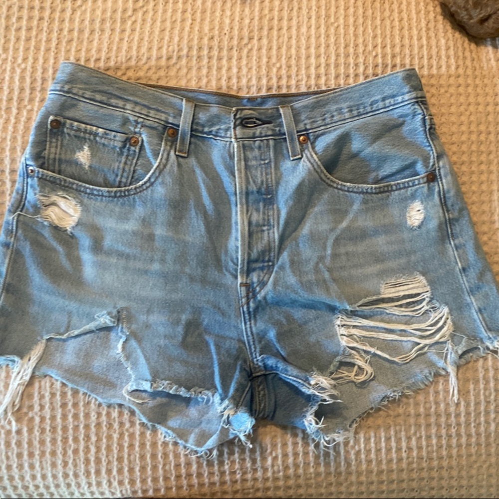 Levi's Blue Distressed Jean Shorts